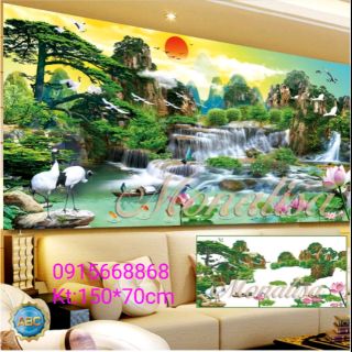 Tranh đính đá phong cảnh thiên nhiên giao hòa tuyệt đẹp kt 150*70cm