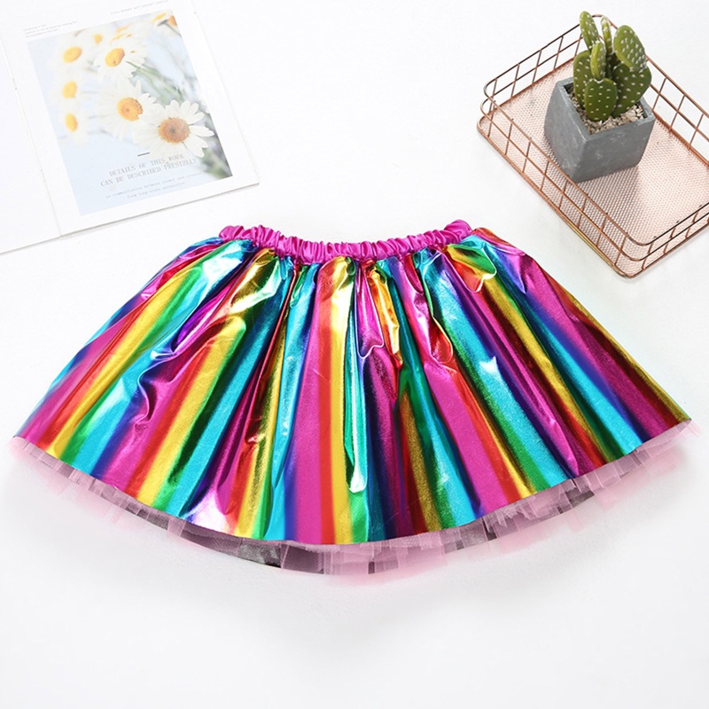 Chân Váy Xòe Tutu Nhiều Lớp Màu Cầu Vồng Lấp Lánh Cho Bé Gái