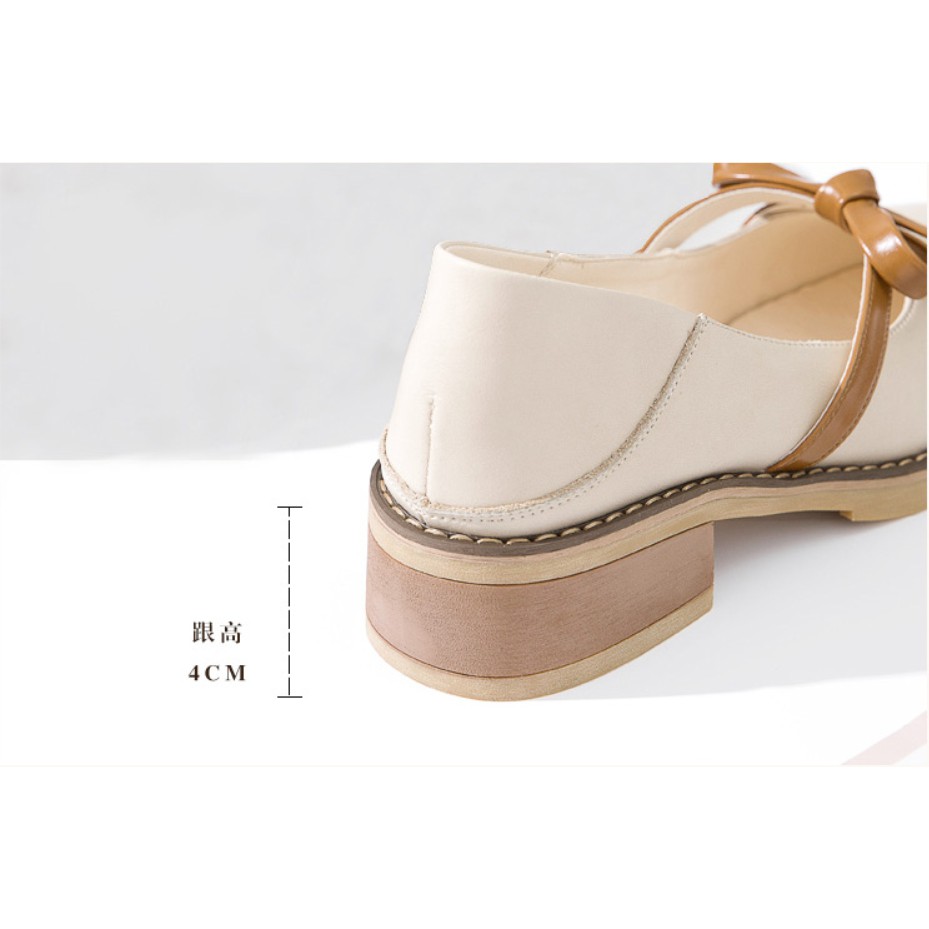 Giày Slip On Nữ Giày Búp Bê Đính Nơ Đế Thấp 3P Phong Cách Retro