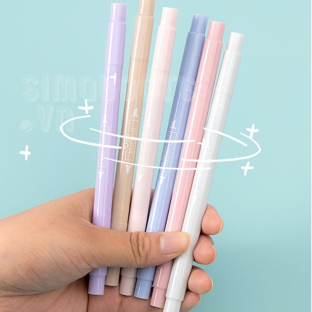 Bộ 6 bút lông màu có 2 đầu highlight và đầu nhọn màu pastel dễ thương ST189