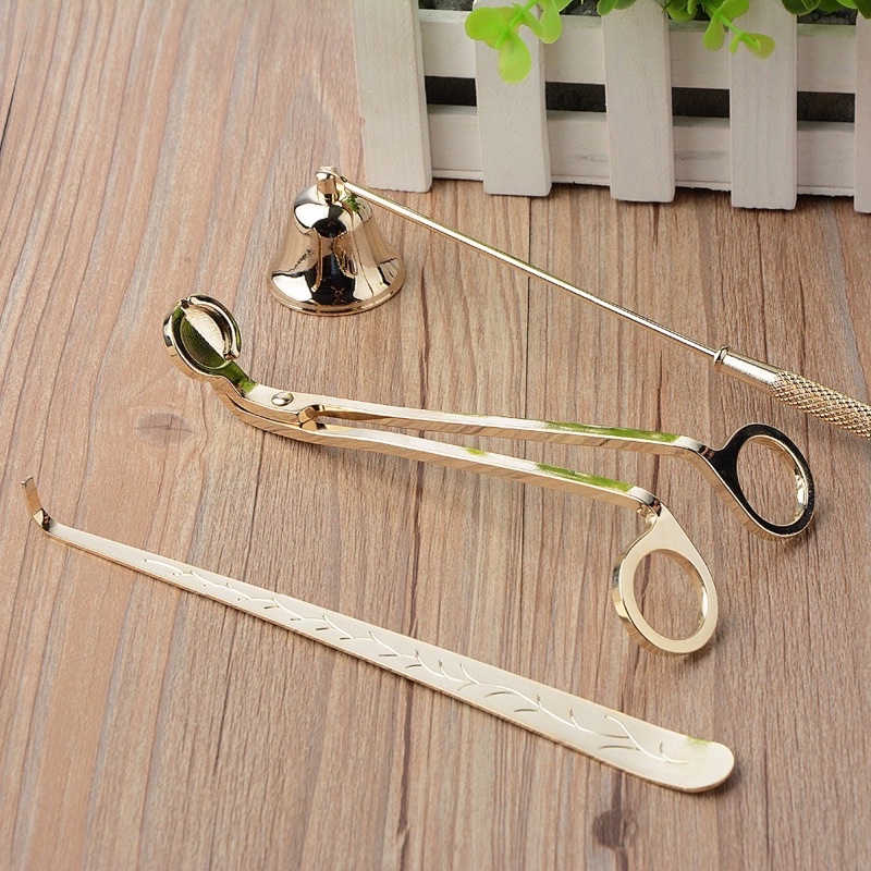 Bộ phụ kiện nến thơm 3 món khều, chuông, kéo cắt bấc