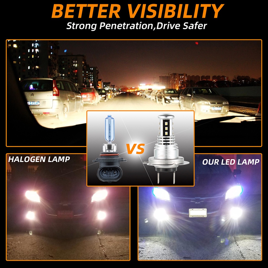 Car Lights LED Bulb Headlamp H7 H8 H9 H10 H11 H7 Headlight White 2PCS Dimmable 9005 9006 6000K 30W Waterproof 5500K 4000LM Smart Control Lamp