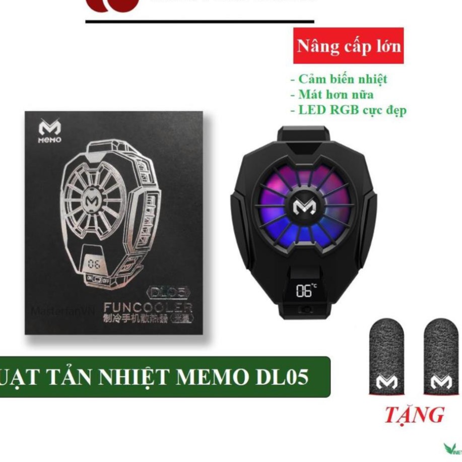 Quạt tản nhiệt điện thoại MEMO DL05 - Siêu lạnh, hiển thị nhiệt độ, LED RGB, tặng găng tay memo -dc4483 +dc4395