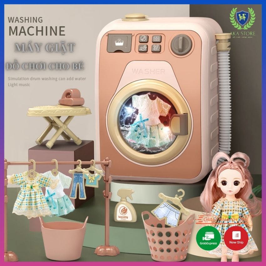 [TẶNG Búp Bê] Đồ chơi Máy Giặt Mini cho bé gái, giặt và xả nước được, có nhạc có đèn, Hàng loại 1 Nội Địa Trung