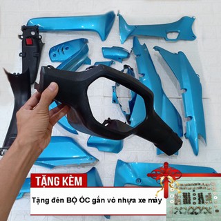 Bộ dàn áo nhựa nguyên sinh ABS xe Wave alpha, Wave Zx, Wave 110 đời 2002 đến 2006 màu Xanh ngọc - Tặng kèm theo tem xe v