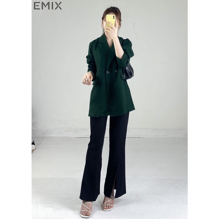 Áo khoác công sở nữ EMIX (2 màu), blazer, dáng dài, dài tay, form rộng, cổ vest, 2 cúc, có túi, chất trượt Hàn 6082 | BigBuy360 - bigbuy360.vn