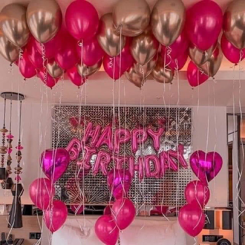 Bộ bóng chữ happy birthday hồng đậm ( Tặng kèm vỏ bóng)