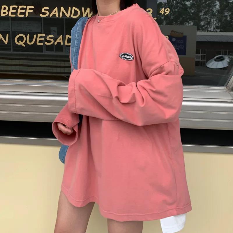 NRVP Áo Thun 100% Cotton Tay Dài Dáng Rộng In Họa Tiết Phong Cách Hàn Quốc Cho Nữ