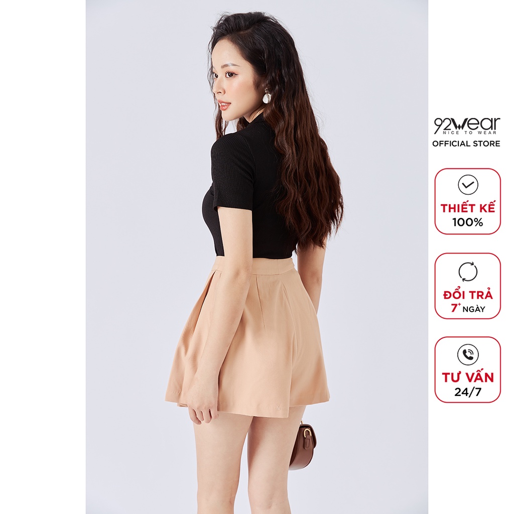 Quần short nữ giả váy 92WEAR sooc ống rộng dáng xòe xếp ly thiết kế trẻ trung SVA1539