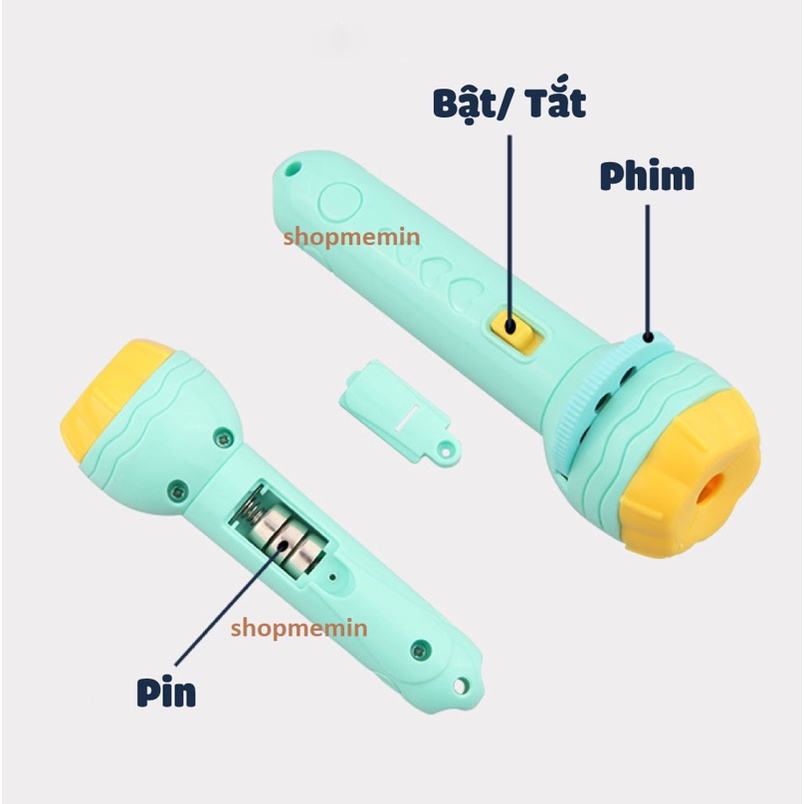 Đèn pin chiếu hình cho bé 24 hình động vật, đèn pin xoay chiều hình ảnh động vật cho bé đồ chơi cho bé