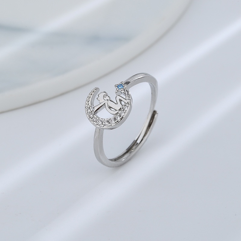 Nhẫn Đeo Ngón Trỏ Hình Mặt Trăng/Ngôi Sao Đính Đá Lấp Lánh Sang Trọng F781