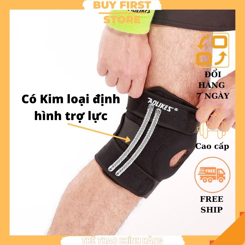 Băng Bảo Vệ Đầu Gối có ĐỊNH HÌNH KIM LOẠI cao cấp - Hỗ trợ bó khớp gối, giãn cơ chằng trong tập luyện thể thao BFS-7618