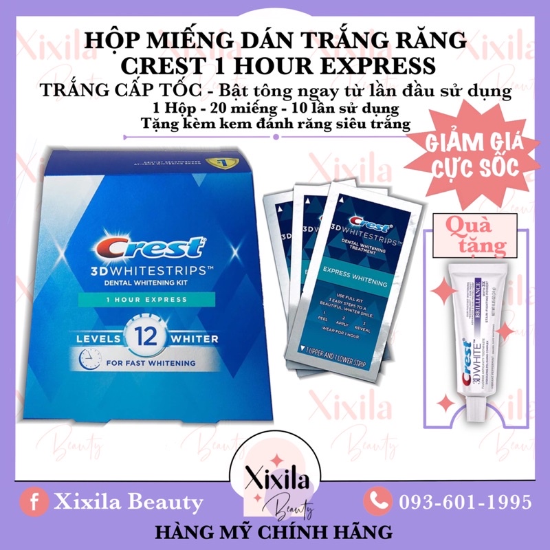 1 Hộp - Miếng dán trắng răng Crest 3D White 1Hour Express