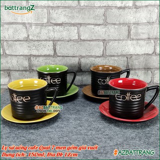 Ly cafe sứ Bát Tràng Quai số 7 men gốm nhiều màu