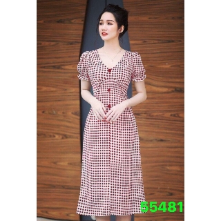 [ HOT] ĐẦM CARO TAY NHÚNG SANG TRỌNG TINH TẾ ĐỦ SIZE- 55481