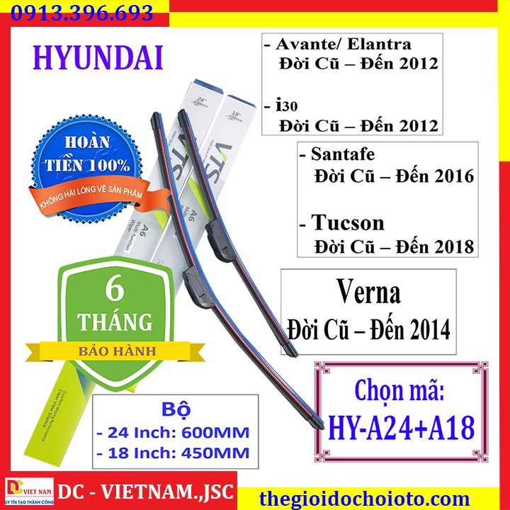 Bộ 2 thanh gạt mưa ô tô Hyundai Avante/ Elantra/ Santafe/ Tucson/ Verna (Và các dòng xe khác)