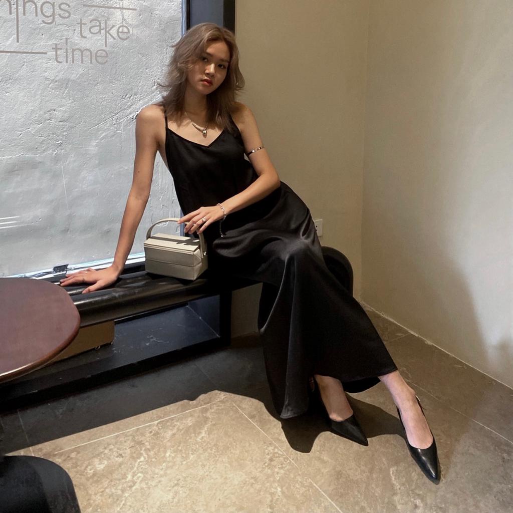 Lueur Dress - Váy hai dây hở lưng, dáng dài vải lụa dày dặn mềm mại