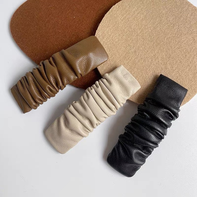 Kẹp tóc nhún vải da vintage