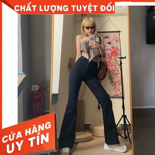 Quần jean ống loe nữ lưng cao chất kaki co dãn tốt kèm ảnh thật SẴN NÂU XL