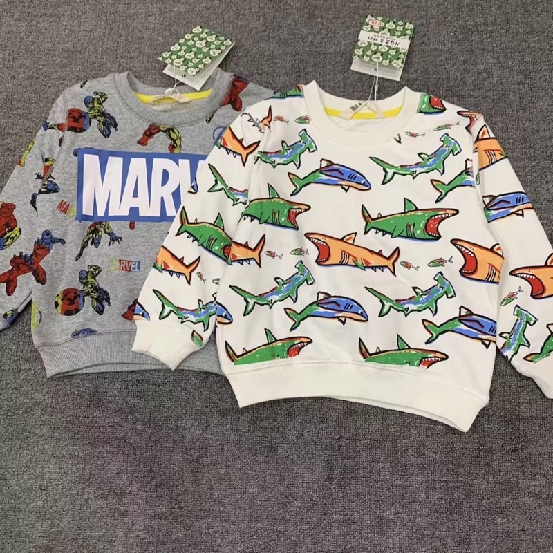 Áo thun CÁ MẬP tay dài cho bé trai hàng xuất xịn-chất vải da cá siêu mềm đẹp