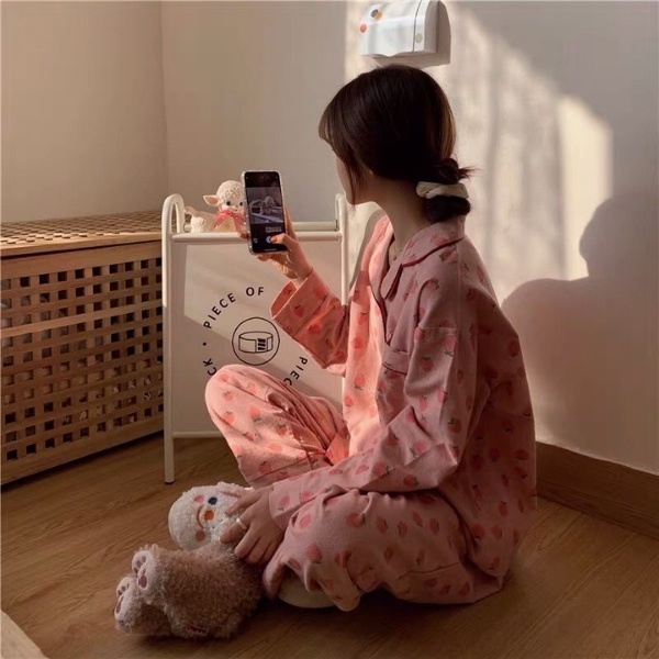 Đồ bộ nữ pijama lụa dài tay quần dài dễ thương mặc ở nhà mùa đông cao cấp chất dày phong cách hàn quốc-BND06