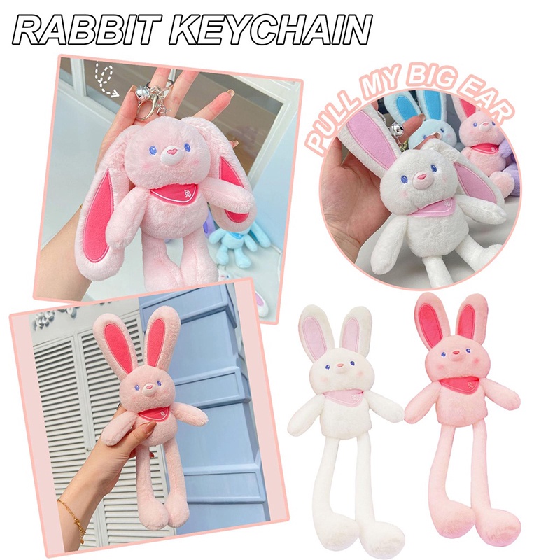 Móc Khóa Thỏ Nhồi Bông Tai Dài 30cm Mềm Mại Có Thể Thu Gọn