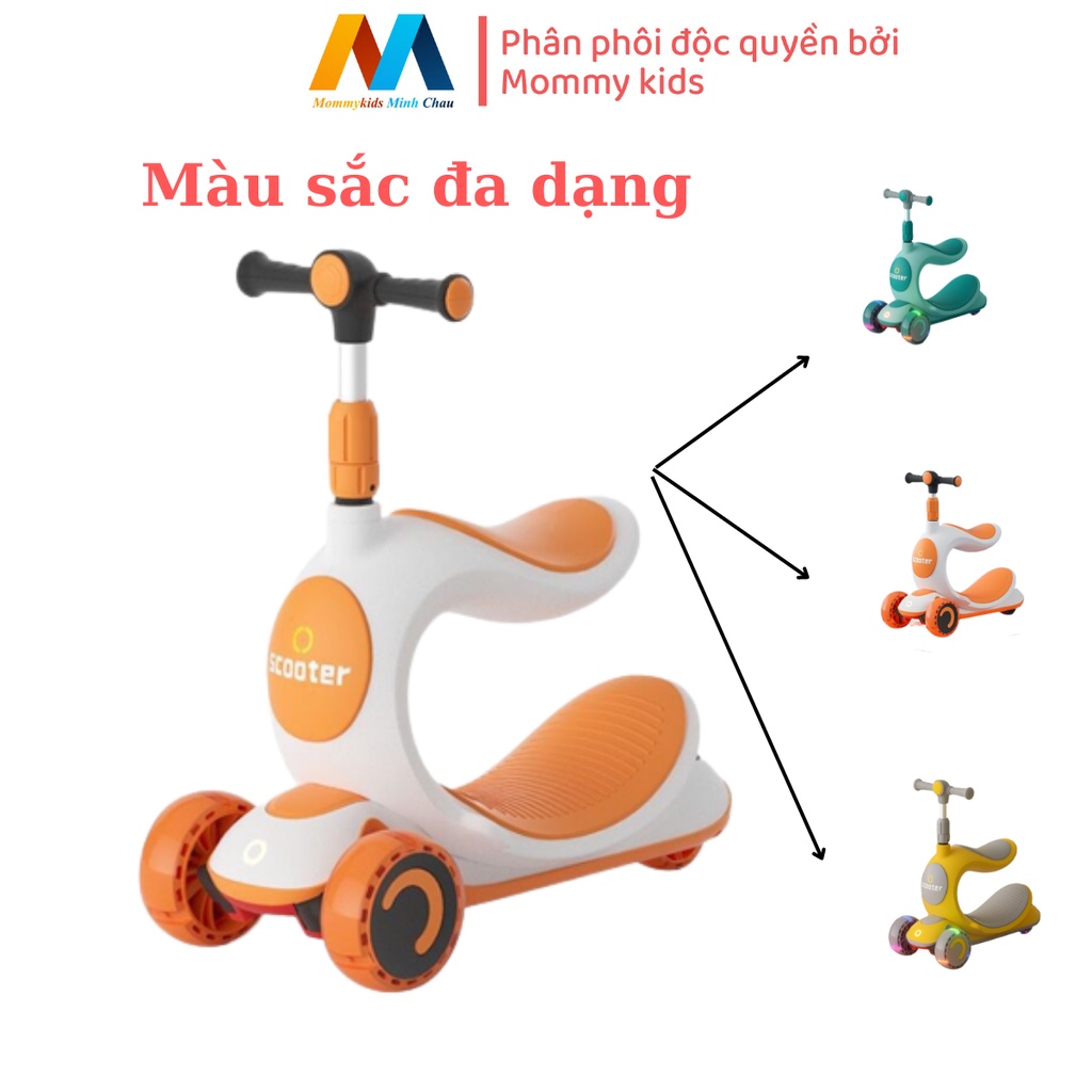 Xe trượt Scooter MOMMYKIDS MINH CHAU Cho Bé 3 in 1có đèn Led và Âm Nhạc tải trọng lớn vừa là bập bênh, se cút kit