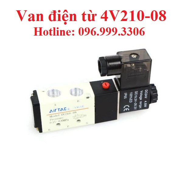 Van điện từ 4V210-08 khí nén ( van 5/2, 5 cửa 2 vị trí, ren 13mm ) điện áp 220V 24V giá sỉ