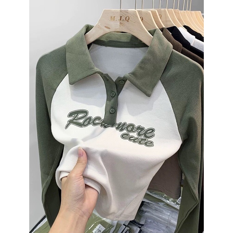 Áo Polo Thời Trang Mùa Thu Vintage Mỹ Dành Cho Nữ