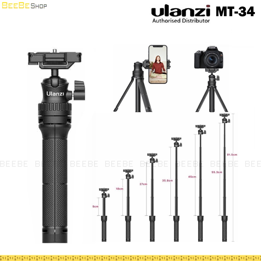 Ulanzi MT 34 Chân Tripod Cho Máy Ảnh DSLR Smartphon, Có Giá Đỡ Kẹp Điện Thoại