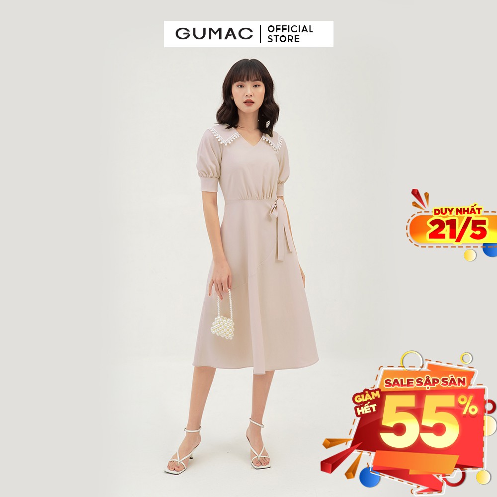 [Mã MABR07062 giảm 8% tối đa 50K đơn từ 249K] Đầm xòe nữ rã tùng cổ ren GUMAC màu hồng, đủ size DB3124 | BigBuy360 - bigbuy360.vn