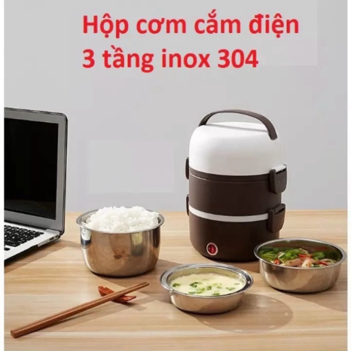 Hộp đựng cơm hâm nóng cắm điện 3 tầng, cặp lồng cơm văn phòng giữ nhiệt, hâm nóng nhanh thức ăn lõi inox cao cấp A31