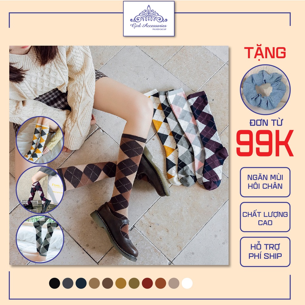 Tất vớ nữ cổ cao tới gối style thu đông phong cách hàn quốc họa tiết ô kẻ thương hiệu ACCESSORIES [ MÃ TCCL1-M08 ]