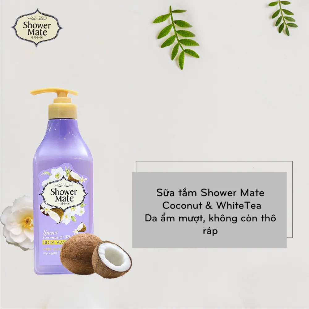 Sữa Tắm Showermate Sweet Coconut &amp; White Tea Tinh Chất Dừa &amp; Hoa Trà Trắng Tạo Độ Ẩm 550g