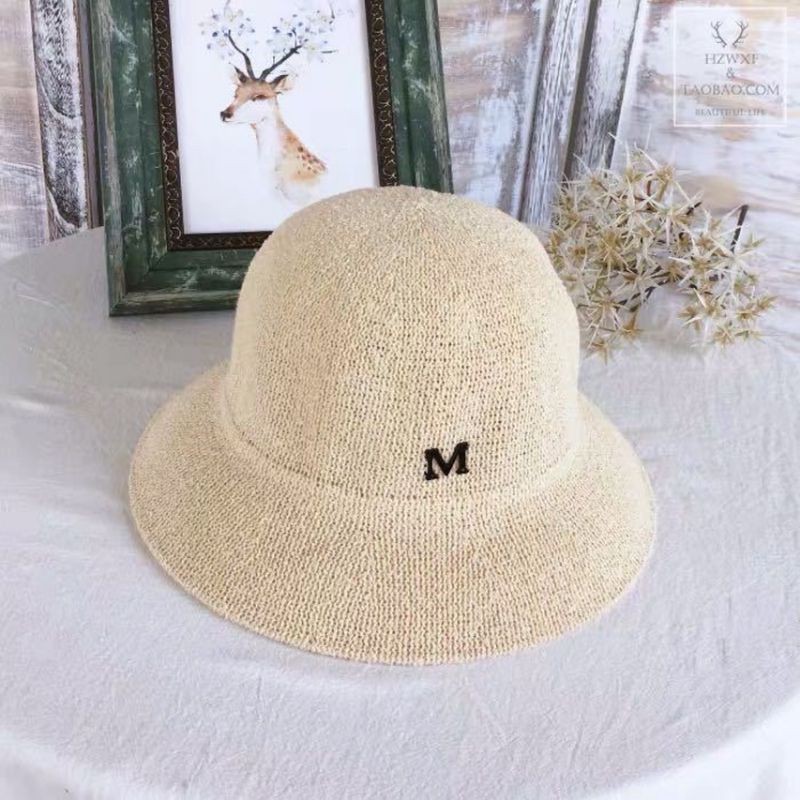 Mũ Bucket Cói Chữ M Hàn Quốc Siêu Xinh