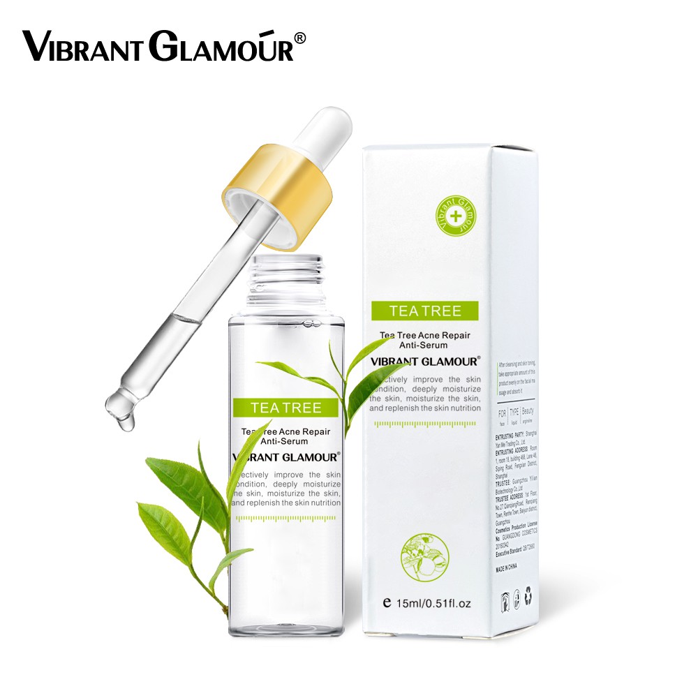 Serum VIBRANT GLAMOUR Vitamin C Axit Salicylic Chiết Xuất Cây Trà Giảm Mụn Trứng Cá Mờ Thâm Sẹo Nhỏ Lỗ Chân Lông 15ml