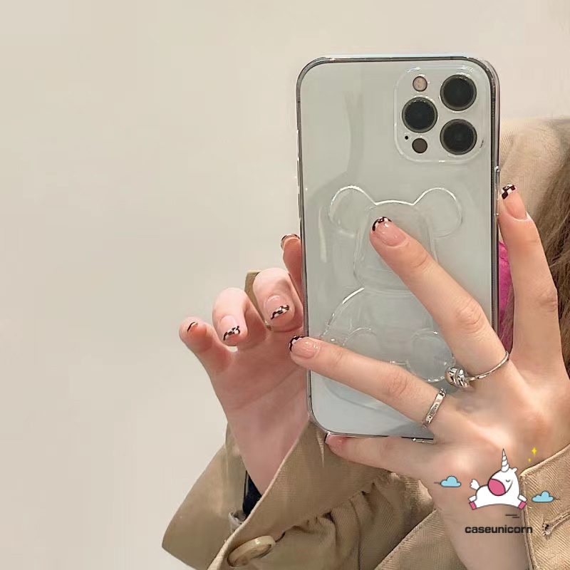 Ốp Điện Thoại TPU Mềm Trong Suốt Hình Gấu 3D Cho iPhone 11 12 13 14 Pro MAX XR 6 6s 7 8 14 Plus X XS MAX SE 2020
