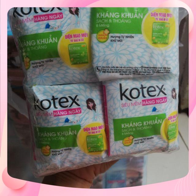 Combo 6 gói Băng vệ sinh hằng ngày Kotex 8 miếng, 20 miếng