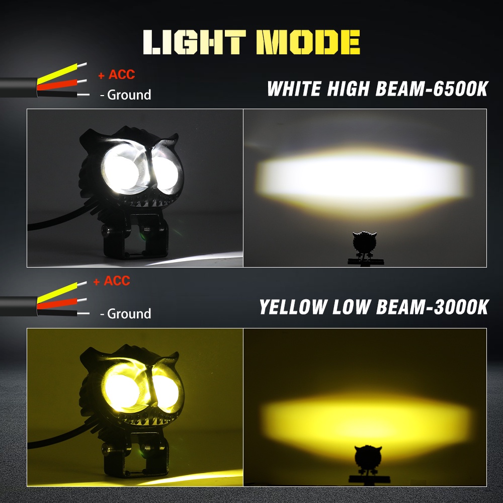 UNI-SHINE Đèn pha 3 inch 60W Owl đèn led gắn xe máy Hai màu Ánh sáng sương mù Đèn LED làm việc 6000K 3000K 10000m cho Xe ô tô 4x4 SUV 12v 24v
