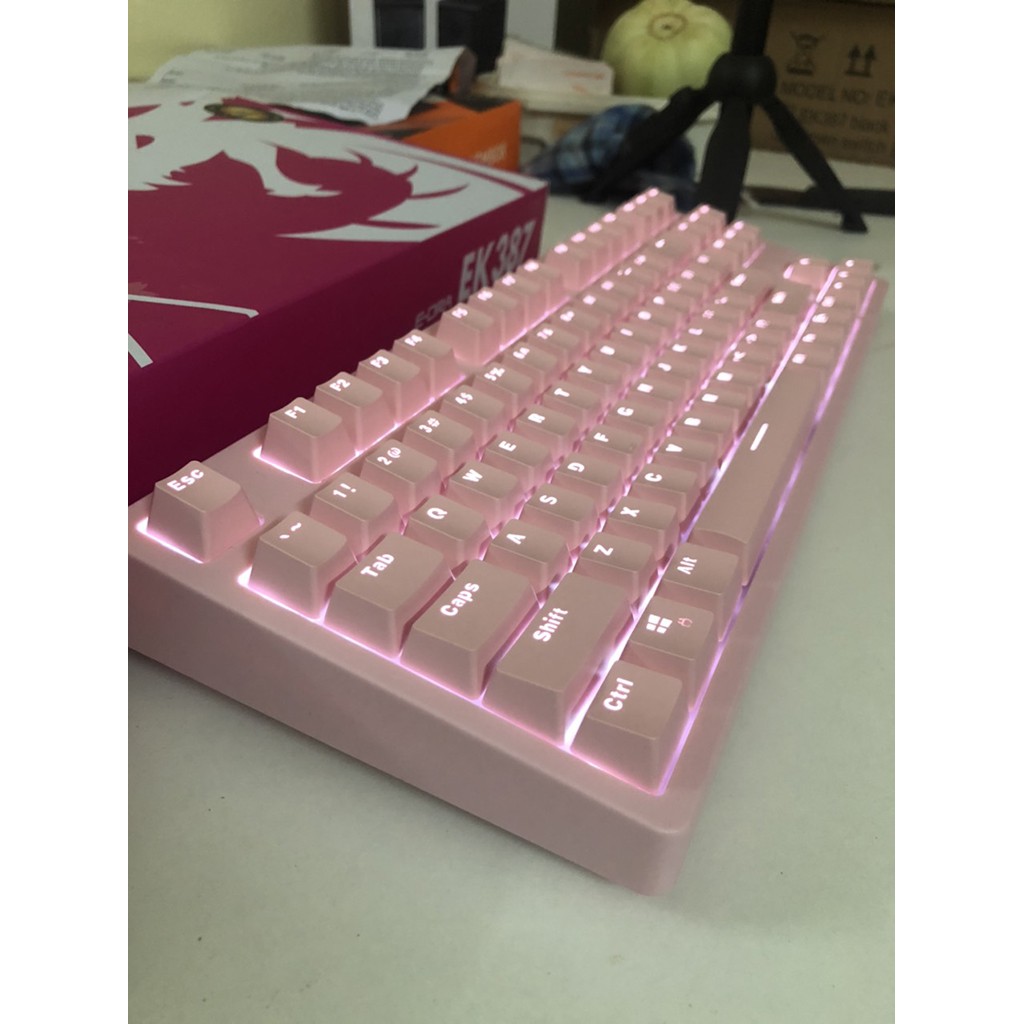 Bàn phím cơ TKL E-DRA EK387 Phiên Bản màu Trắng và Hồng - Led 1 màu - Blue/Brown/Red Sw - BH chính hãng 24 tháng