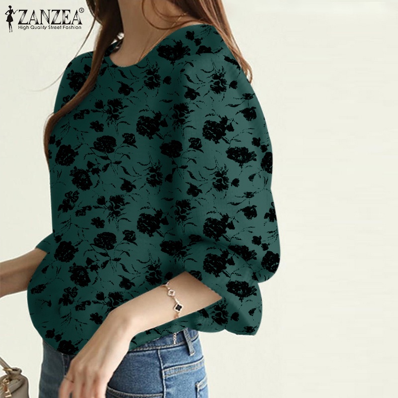 Zanzea Áo Cánh Tay Phồng 3 / 4 Cổ Tròn In Họa Tiết Thời Trang Mùa Hè Cho Nữ