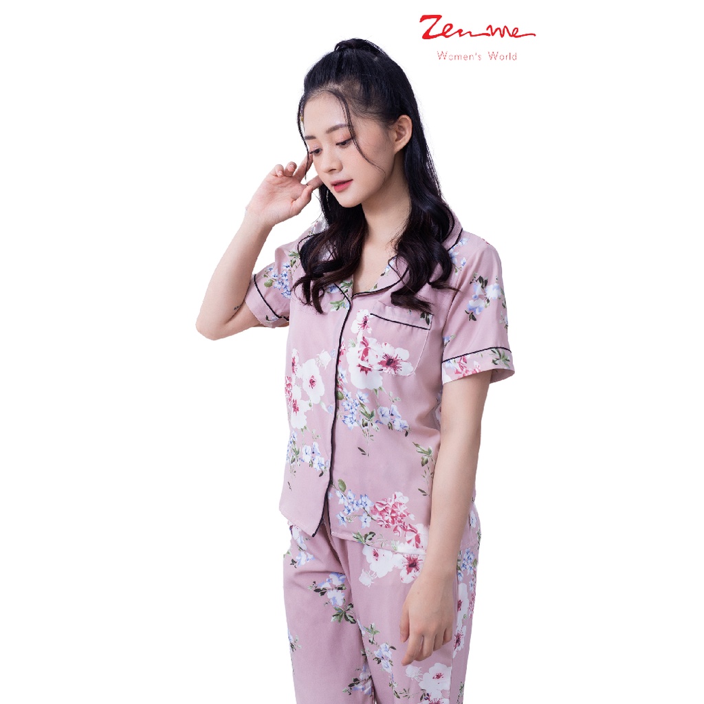 [Mã LT50 giảm 50K đơn 150K] Đồ bộ mặc nhà nữ Zen Me pijama tay cộc quần dài chất liệu Lụa Hàn cao cấp họa tiết nữ tính | BigBuy360 - bigbuy360.vn