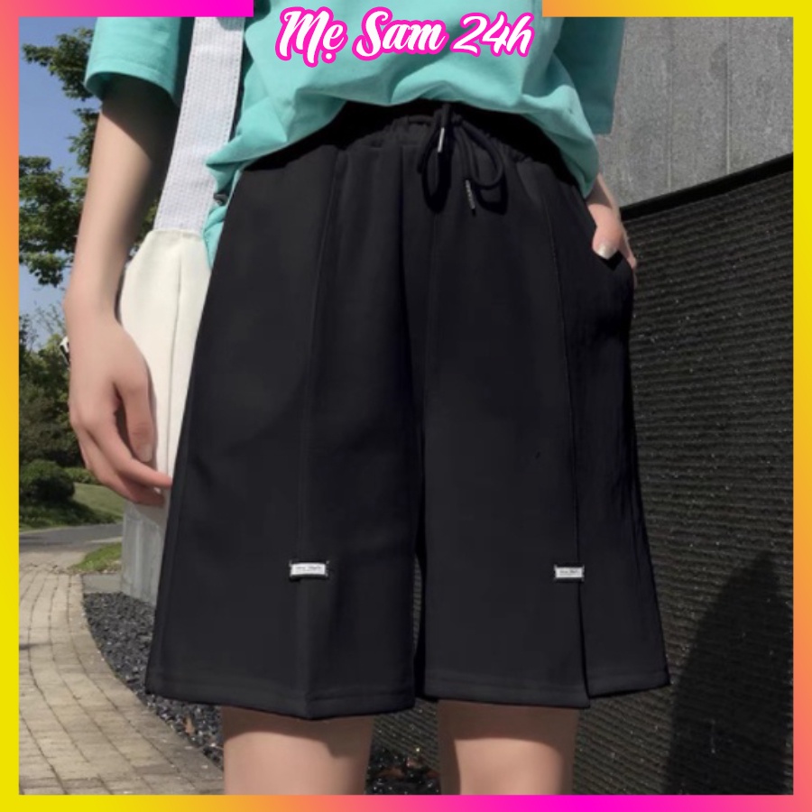 Quần đùi nam nữ xẻ in logo, quần short unisex Mẹ Sam 24h, chất cotton dày mịn, form rộng thoải mái QH.51