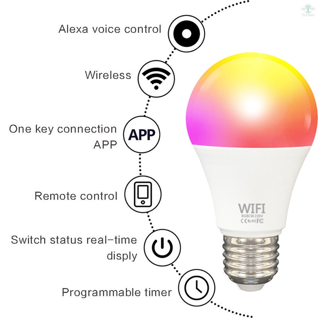 Bóng Đèn Led Thông Minh Ty009 Tương Thích Với Alexa / Google Home / Tmall Genie No Hub Required E27 Nhiều Màu Sắc