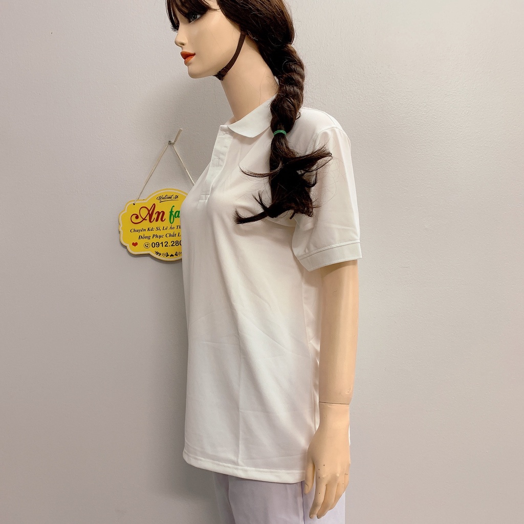 Áo polo màu trắng vải poly Thái cao cấp cho nam nữ _ Hình chụp thật