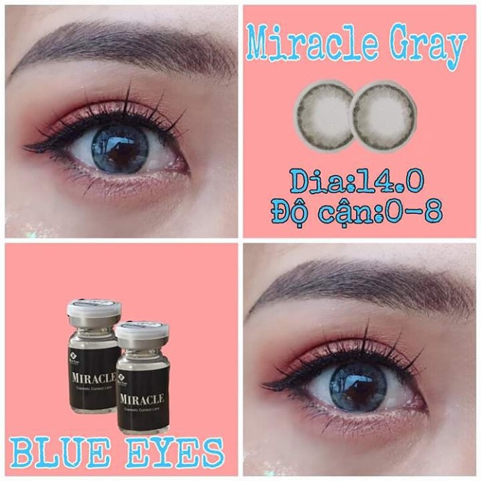 Lens xám rêu , Kính áp tròng Hàn Quốc màu xám rêu pha vân nhẹ MIRACLE GRAY, Lens giãn tròng nhẹ DIA 14.0mm