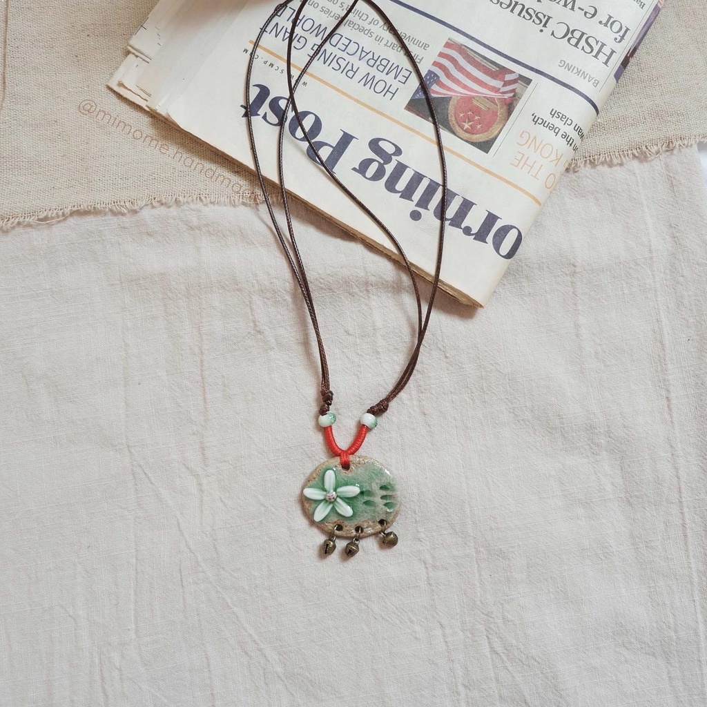 Dây chuyền gốm vintage chuông đồng