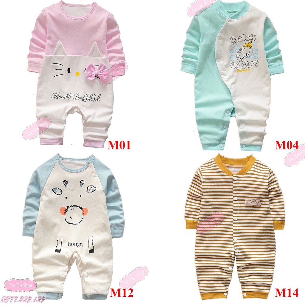 Bộ quần áo Body dài tay cho bé trai, bé gái, bodysuit liền thân 100% cotton, hàng xuất Hàn TTS170