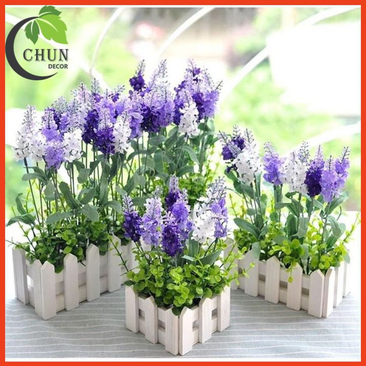 Hoa giả, giỏ hoa hàng rào gỗ (cả hoa và giỏ) 50cm nhiều mẫu trang trí nhà cửa