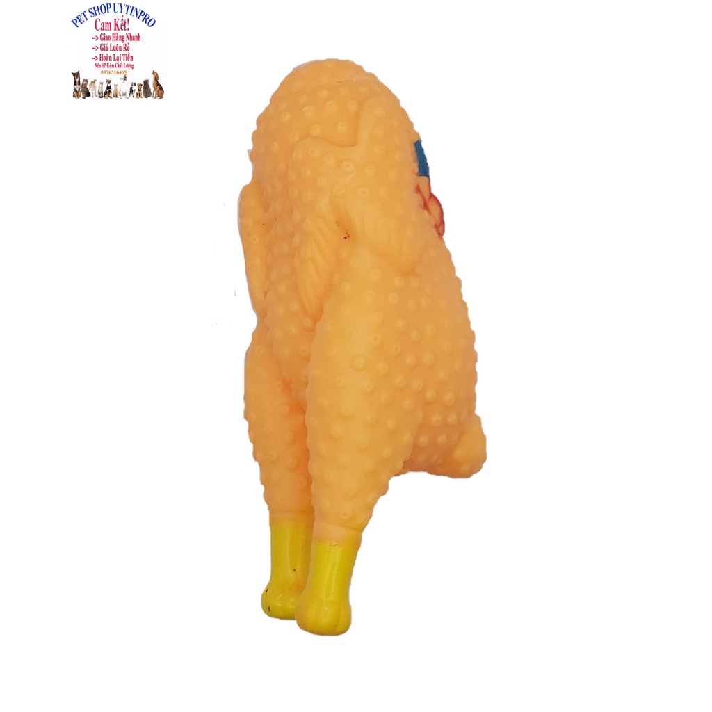Đồ chơi cho Chó Hình con gà Đầu xanh đỏ Dài 15cm Phát ra tiếng kêu Chất liệu nhựa dẻo, An toàn, Giúp thú cưng thư giãn